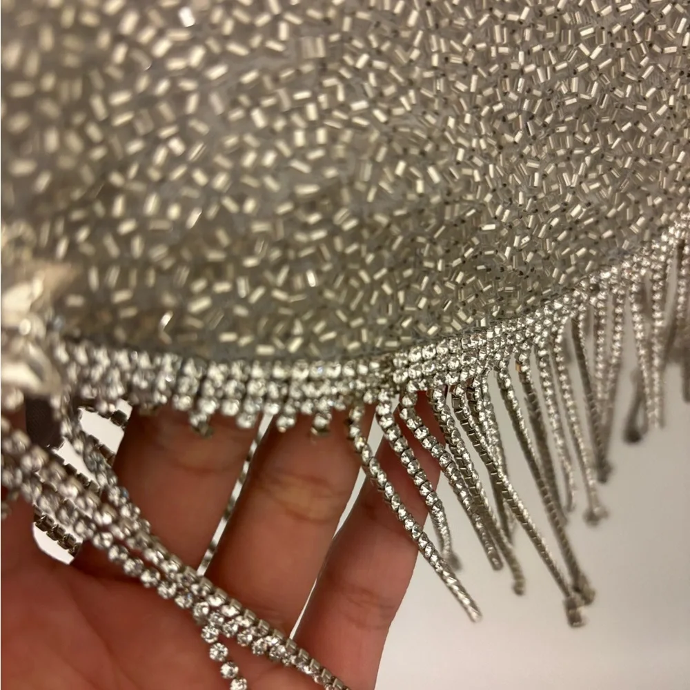 Clio Peppiatt Charms Silver Beaded Fringe Mini Dress Size S - Picture 8 of 8